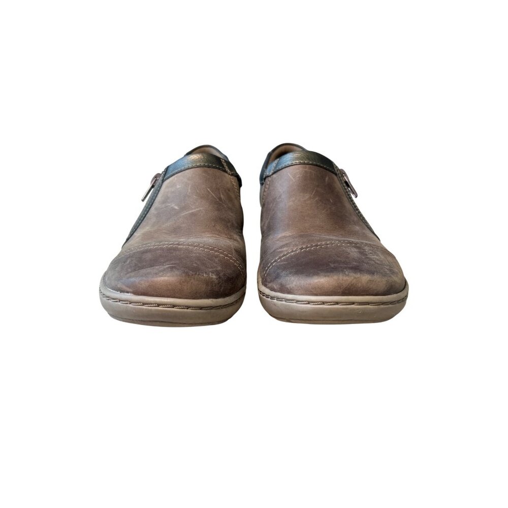 Clarks Brown Leather Slip-On Shoes Women's 9 Side Zip Cushioned Insoles Sneakers - Picture 4 of 16